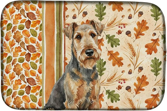 Caroline's Treasures Grizzle Airedale Terrier Heirloom Fall Dish Drying Mat Absorbent Dish Drying Mat Pad for Kitchen Counter Dish Drainer Mat for Countertop, 14 x 21", Multicolor
