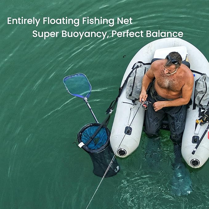 Pristis Floating Lightweight Fishing Net with Telescopic Pole Handle, 20'' Deep Net, Rubber Coat Landing Net Freshwater Saltwater, 39'' Foldable Extendable Dip, Boat Kayak for Catch Release