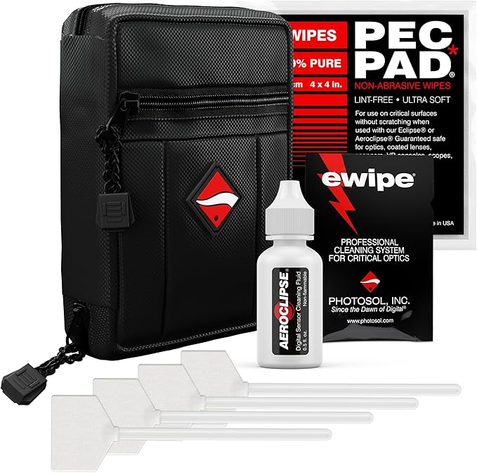 Photographic Solutions Digital Survival Kit - Type-4 (33mm) Sensor Swabs, PEC-PAD Photo Wipes, E-Wipe Packet, Aeroclipse Optic Cleaner Non-Flamable Solution - Camera Cleaning Kit with Travel Bag