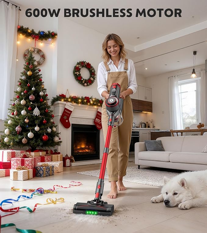 Cordless Vacuum Cleaner, 650W, 55KPa Powerful Stick Vacuum, 70-Min Runtime, Self-Standing, Anti-Tangle Brush, OLED Display, for Carpet, Hardwood Floors and Pet Hair