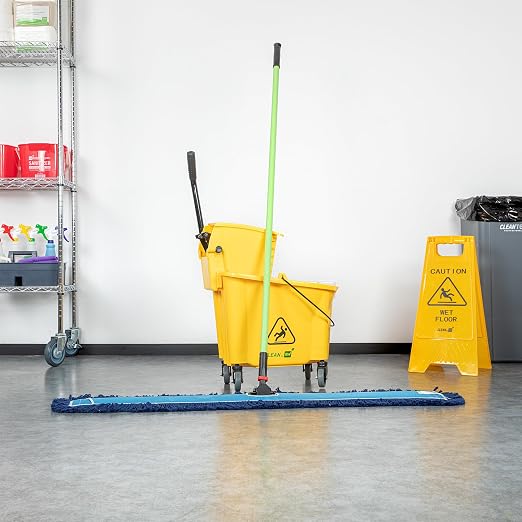 Restaurantware-Clean Tek Professional 48.03 x 5 Inch Dry Floor Mop, 1 Reusable Dust Mop - 64-Inch Handle, Secure Attachment, Blue Cotton-Poly, Machine Washable, for Cleaning Home Or Office