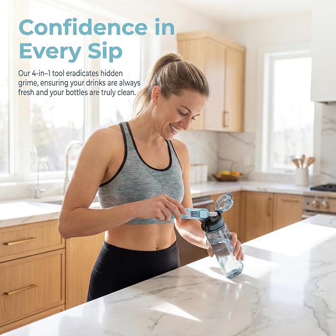 3Pcs 4 in 1 Cup Lid Gap Cleaning Brush Set,Multifunctional Crevice Cleaning Brush for Bottle,Multipurpose Bottle Cleaner with Compact Design Tiny Silicone Cup Holder Cleaner Tool,Kitchen Gadgets