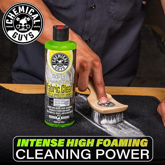 Chemical Guys CWS203 Foaming Citrus Fabric Clean Carpet & Upholstery Cleaner (Works on Car Carpets, Seats, Floor Mats & More), 128 fl oz (1 Gal) + ACCG25 Induro 7 Heavy Duty Brush (2 Items)