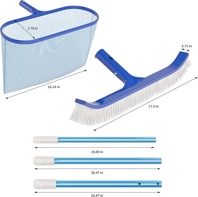 VINGLI 3-in-1 Pool Cleaning Kit, Pools Maintenance Equipment with Pool Net, Pool Brush and 5 FT Telescopic Pole, Pool Maintenance Tools for Inground & Above Ground Swimming Pools