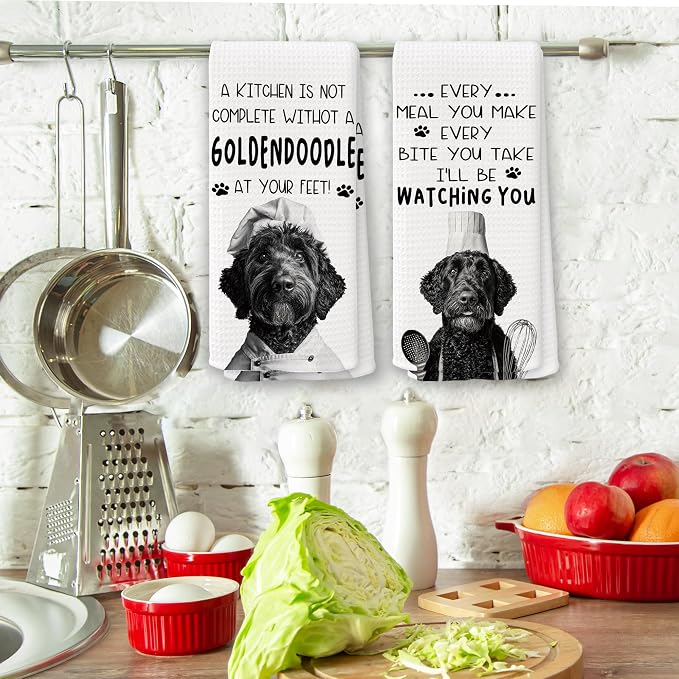 Funny Chef Goldendoodle Dog Kitchen Towels 16x24 Inch Set of 2 | Goldendoodle Lovers Gifts for Women Men Dish Tea Towels for Kitchen, Dog Lover Mom Dad Owner Gifts Decorative Hand Towel