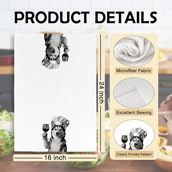 Funny Chef Husky Kitchen Towels Set of 2, Husky Dog Gifts for Women Dish Tea Towels for Kitchen, Dog Mom Lovers Owner Gifts Decorative Hand Towel, 16x24 Inch