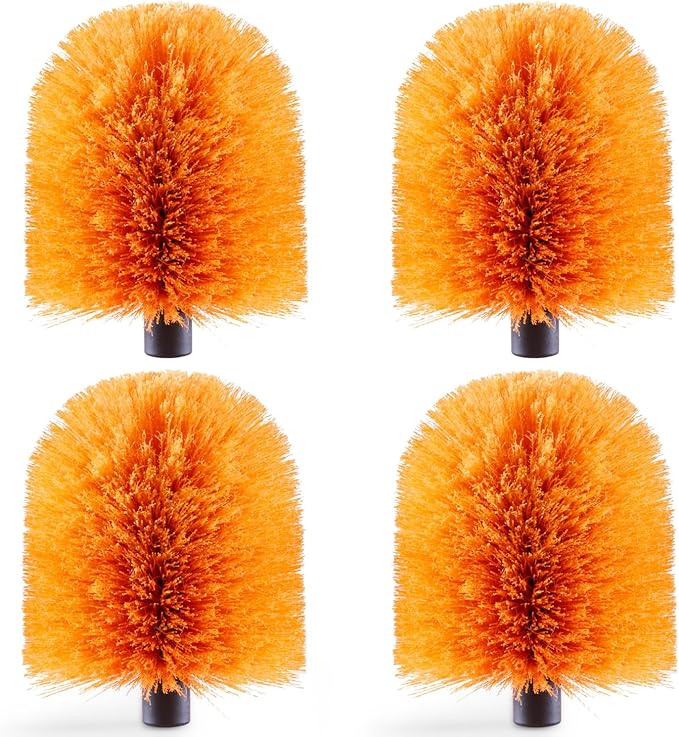 4 Pack Screw on Webster Cobweb Duster Head for Pole,Spider Web Brush, Cobweb Duster Head Attachment,Fits Standard 3/4 inch Threaded Poles (4, Orange)