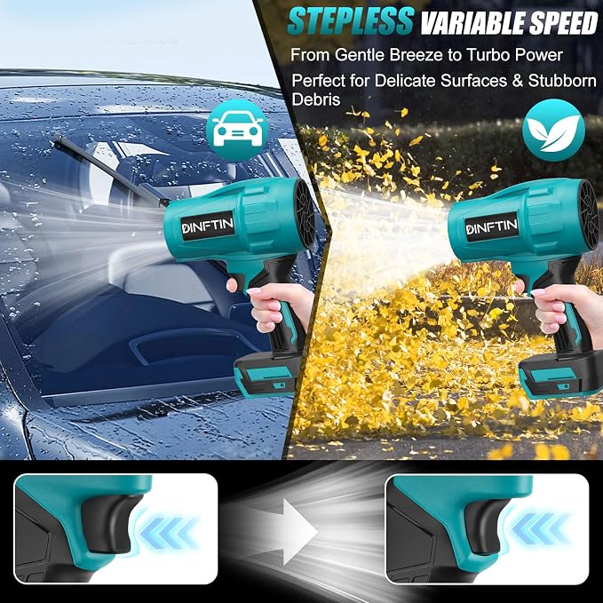 Dinftin Brushless Cordless Leaf Blower Compatible for Makita 18V Battery(Tool Only), 125MPH 430CFM Variable Speed Turbo Blower, Lightweight Handheld Blower for Lawn, Garage, Snow, Patio
