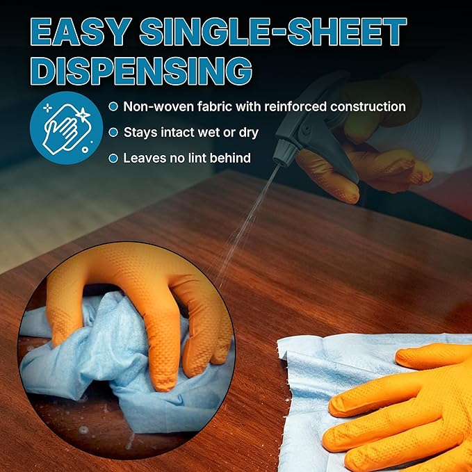 Lint-Free Cleaning Towels | Heavy Duty, Solvent Resistant Wipes for Auto Body & Industrial Prep | 100 Pack, 9" x 17", Blue 26019
