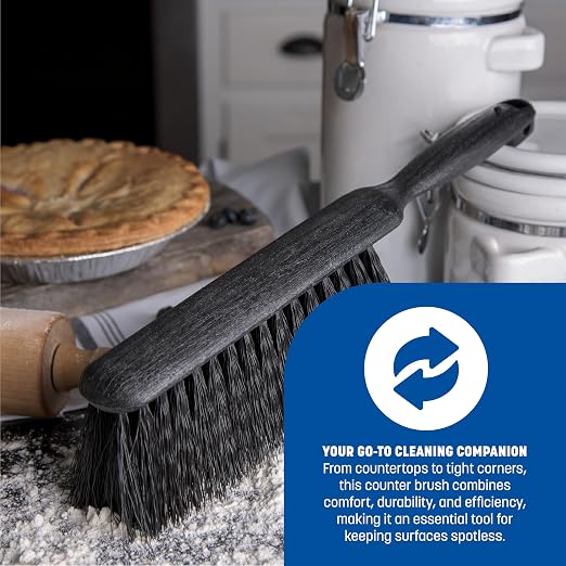 SPARTA Flo-Pac Bench Brush, Small Counter Broom with Handle for Cleaning Smooth Surfaces, 8", 1 Count, Black