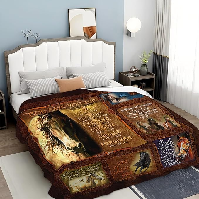 Tijuboni Horse Throw Blanket Christian Religious Gifts for Girls Boys Women Men Kids Adults Soft Flannel Fleece Blanket for Couch Sofa Bed Home Decor 50"x60"