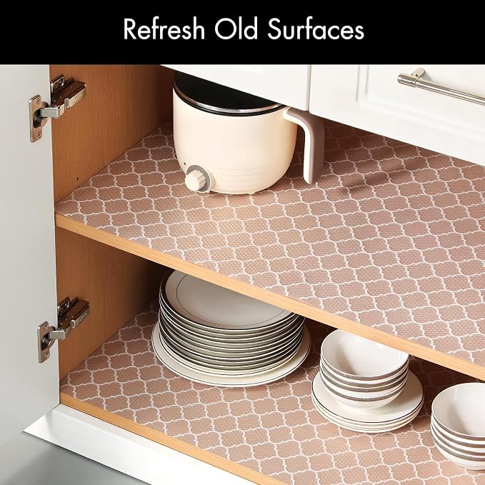 Cooyes Shelf Liner for Kitchen Cabinets – Non-Adhesive Waterproof Drawer Liner – Durable EVA Material Easy-to-Cut Shelf Paper for Refrigerator, Cupboard, Dresser with Modern Pattern
