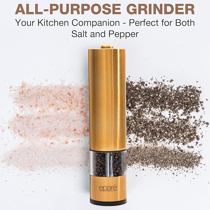 Eparé Bundle: Electric Salt or Pepper Grinder (Copper) & Reusable Swedish Kitchen Dishcloth - Battery Operated Ceramic Burr Peppermill & Stylish & Washable Cellulose Paper Towel & Sponges Alternative