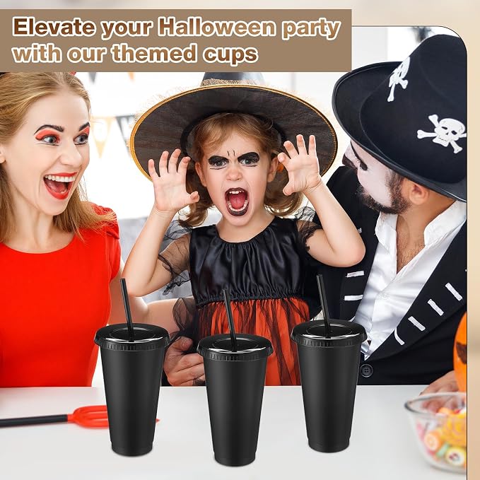 Honeydak 30 Pack Tumbler with Straw and Lid Bulk Cups for Gifts Water Bottle Iced Coffee Travel Mug Cup Reusable Plastic Tumblers for Party Birthdays 24-27 oz (Black Color)