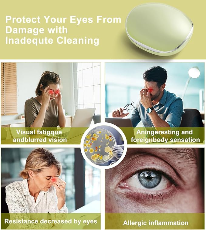 ofone Contact Lens Cleaner, Ultrasonic Contact Lens Cleaning Machine with USB Charger, Timer Display and 5 Contact Solution Cases Kit Replacement for Soft Hard Colored RGP Lenses (Avocado Green)