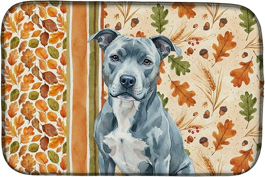 Caroline's Treasures Blue American Staffordshire Terrier Heirloom Fall Dish Drying Mat Absorbent Dish Drying Mat Pad for Kitchen Counter Dish Drainer Mat for Countertop, 14 x 21", Multicolor
