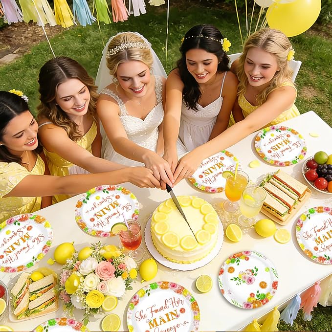 96Pcs She Found Her Main Squeeze Party Decorations Lemon Bridal Shower Plates and Napkins Citrus Decorations for Citrus Lemonade Orange Spring Fruit Bachelorette Wedding Party Supplies Serves 24