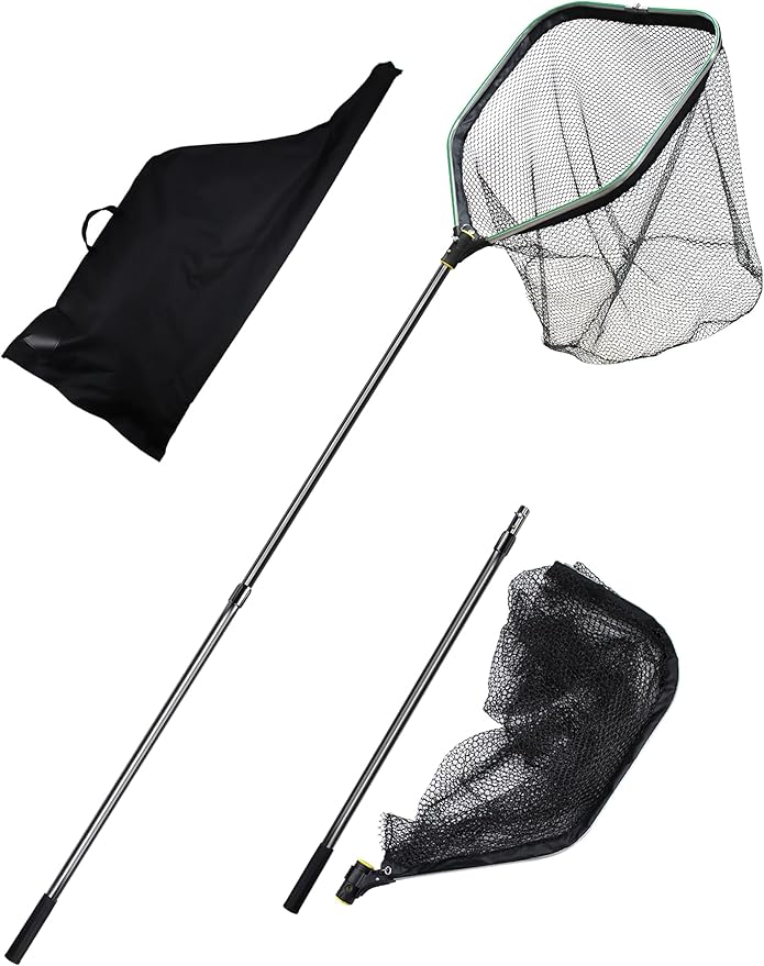 Saltwater Large Fishing Net with Handle 75.8"-105.7" - Extra Large Rubber Fishing Landing Net with Telescoping Handle Fish Net, Aluminum Half Folding Nets, Depth 26.8in