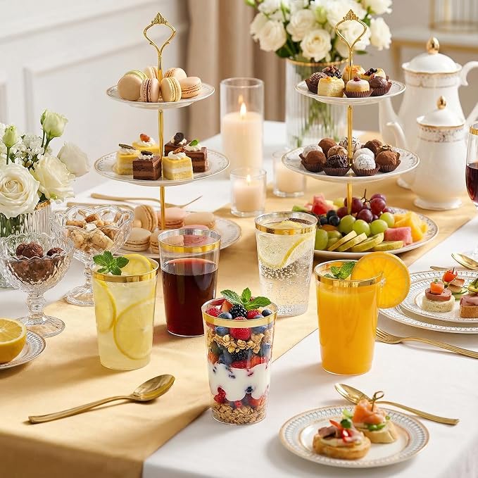 supernal 200 Pack 12oz Clear Plastic Cups with Gold Rim - Heavy Duty Elegant Disposable Party Cups, Premium Fancy Drinking Tumblers for Weddings, 2026 Graduations & Cocktail Hours