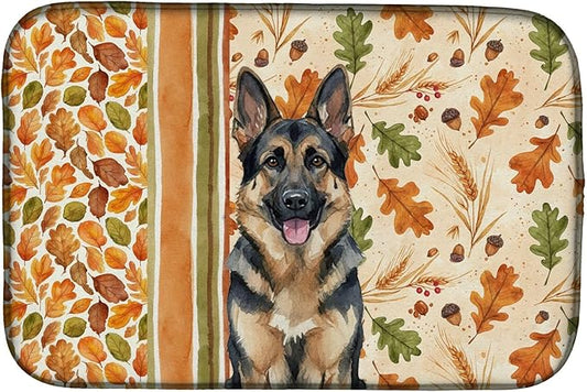 Caroline's Treasures German Shepherd Heirloom Fall Dish Drying Mat Absorbent Dish Drying Mat Pad for Kitchen Counter Dish Drainer Mat for Countertop, 14 x 21", Multicolor