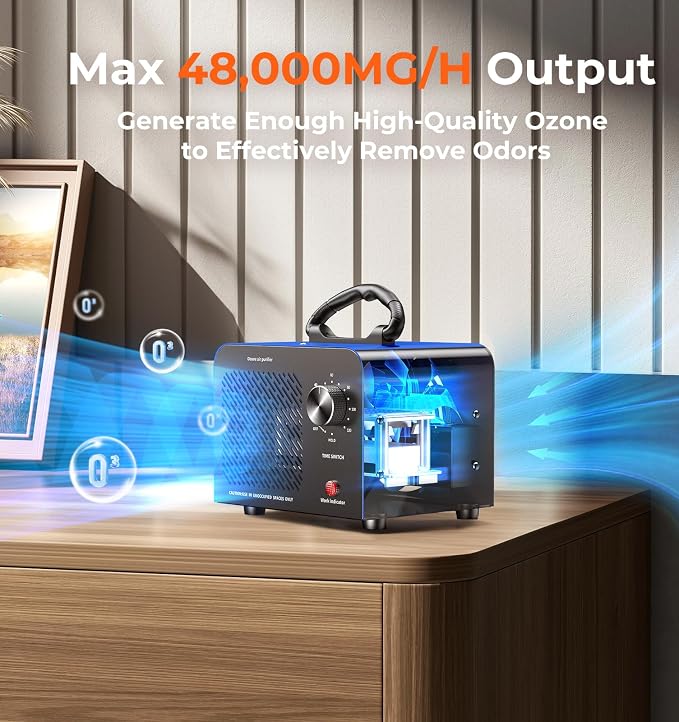 Hadlook Ozone Generator, 48,000mg/h High Capacity O3 Machine for Large Spaces Up to 4,000 Sq Ft, Portable Odor Eliminator for Car, Home, Basement, Smoke, Pets, and Commercial Use, Blue