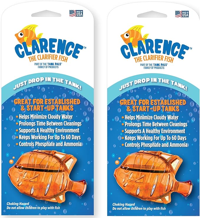 Clarence the Clarifier Fish - 2 pk, Orange - Aquarium Treatment, Clear Cloudy Fresh-Saltwater, Fish-Plant Safe, 10gal Tank Maintenance Each