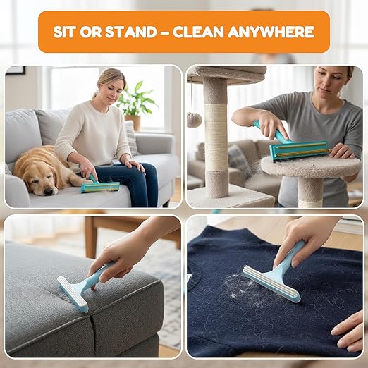 3-in-1 Carpet Rake for Pet Hair Removal, Upgraded Rug Scraper with 61" Thickened Handle & 10" Handheld Grip, Dual-Metal Edge Dog Hair Remover for Carpet, Couch, Furniture & Car
