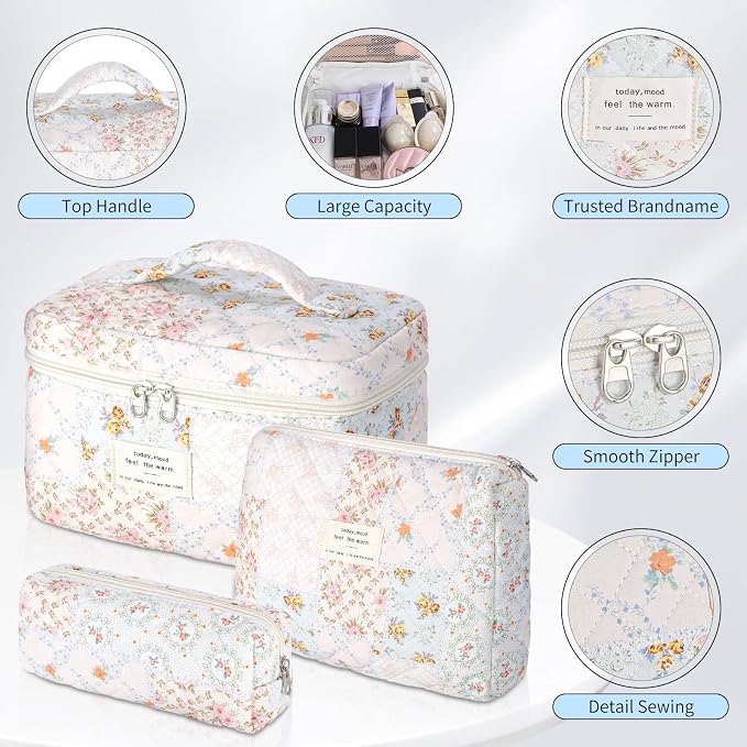 Senbowe Makeup Brush Cleaner and Large Cotton Floral Makeup Bag