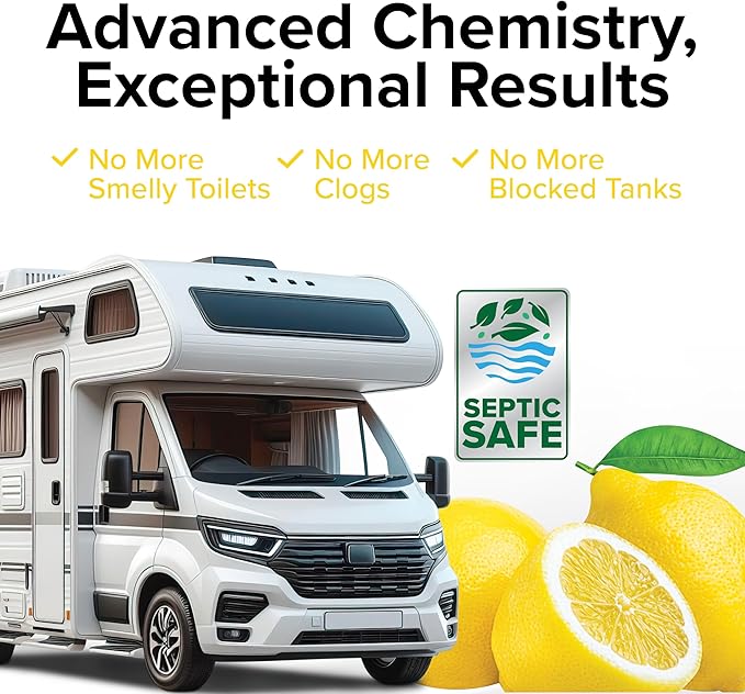 Camco TST MAX RV Toilet Treatment Drop-INs - Control Unwanted Odors & Break Down Waste and Tissue - Safe Septic Tank Treatment - Lemon Scent - 30-Count (41577)