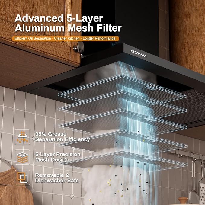 24 Inch Wall Mount Range Hood Ducted/Ductless Convertible Kitchen Exhaust Hood with 450 CFM Motor, 3 Speed Fan, LED Lighting and Dishwasher Safe Filters, Matte Black Painted Finish