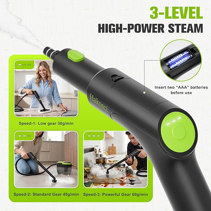 1500W Portable Steam Cleaner,10s Heat-Up,3-Level Adjustable Handle, 1.69 Quarts Large Tank,11 Pcs Accessories, Heavy Duty Steamer for Home Dirt, Grout, Floor, Grease,and Car Detailing