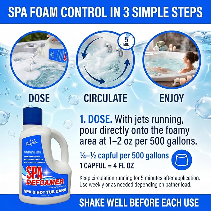Hot Tub Defoamer, Spa Defoamer for Hot Tub Owners, 3L, Anti Foam for Hot Tub, Foam Down Hot Tub Foam Eliminator, Hot Tub Chemicals, for Spas & Inflatable Tubs – BubbyShine