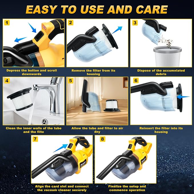 Cordless Vacuum Compatible with DeWalt 20V Battery, 5 in 1 Brushless Vacuum Cleaner with 50KPA 500W Powerful Motor, 50 CFM Portable Hand Vacuum for Home Wood Floor, Car (Battery Not Included)