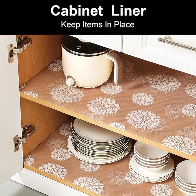 Cooyes Shelf and Drawer Liners for Kitchen Cabinets, Non Adhesive Cabinet Liner, EVA Waterproof Durable Non-Slip Drawer Mats for Shelves, Refrigerator, Storage, Desks（17.5" W x 197" L）