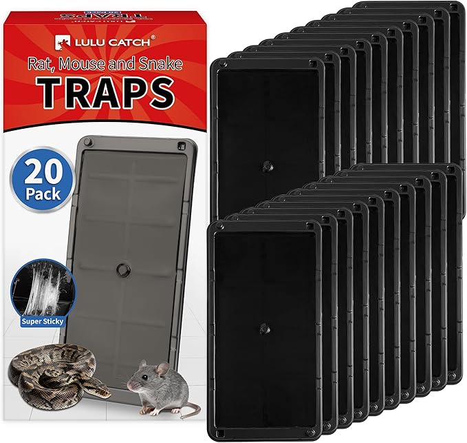 LULUCATCH Mouse Traps 20 Pack, Larger Heavier Glue Traps for Mice, Rat & Snakes, Non-Toxic Sticky Mouse Traps Indoor for Home & Kitchen, Easy to Set