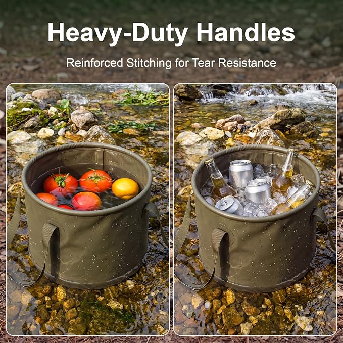2 Pack Collapsible Bucket 5 Gallon Foldable Bucket Portable Car Wash Container, Fishing and Utility Basin with Handle, 20L for Camping, Hiking,Dish Washing, Fishing, Laundry