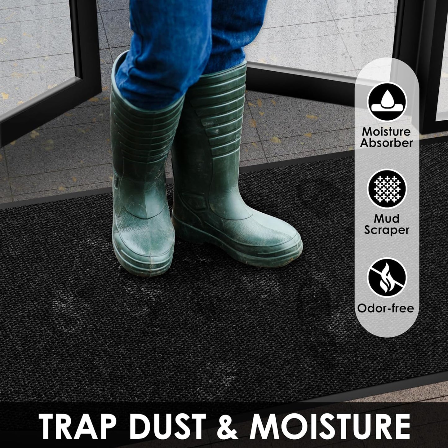 4′ x 11′ Front Door Mat Indoor Outdoor Entrance, Commercial Floor Mat Heavy Duty Dirt Trapper Entryway Doormat, Custom Size Non Slip Rubber Backing Welcome mat, Door Mat for High Traffic Area