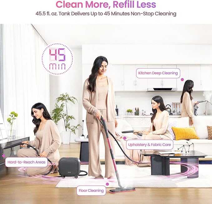 Schenley 21-in-1 Steam Cleaner, High-Pressure Heavy-Duty Steamer for Deep Cleaning Floors, Tiles, Upholstery, Grout, Grill and Cars, Fast Heat-Up, Large Water Tank, Multi-Purpose, Portable Design