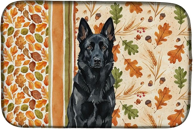 Caroline's Treasures Black German Shepherd Heirloom Fall Dish Drying Mat Absorbent Dish Drying Mat Pad for Kitchen Counter Dish Drainer Mat for Countertop, 14 x 21", Multicolor