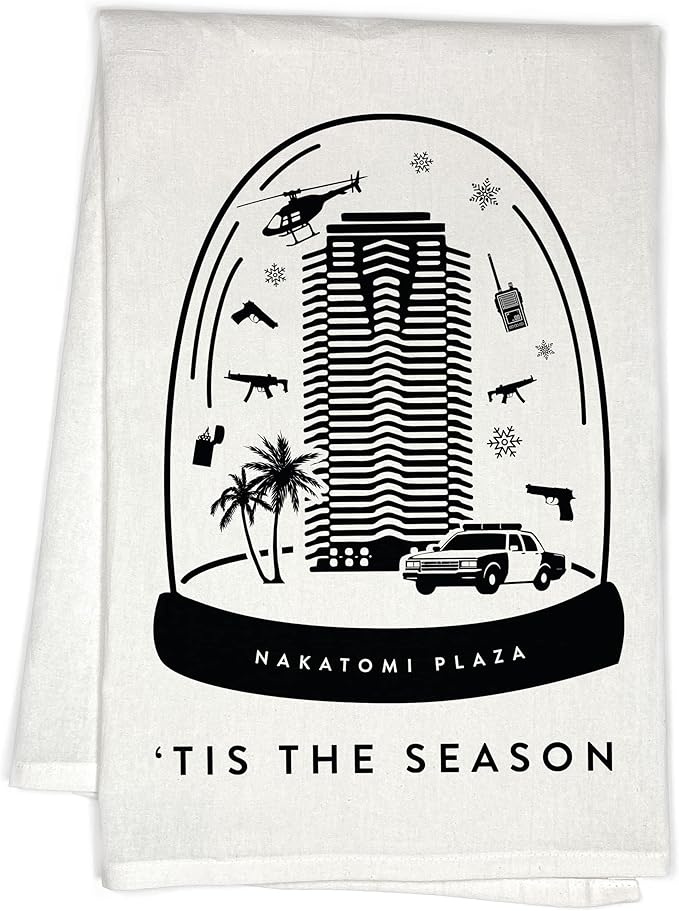 Nakatomi Plaza Snow Globe Holiday Flour Sack Kitchen Hand Towel