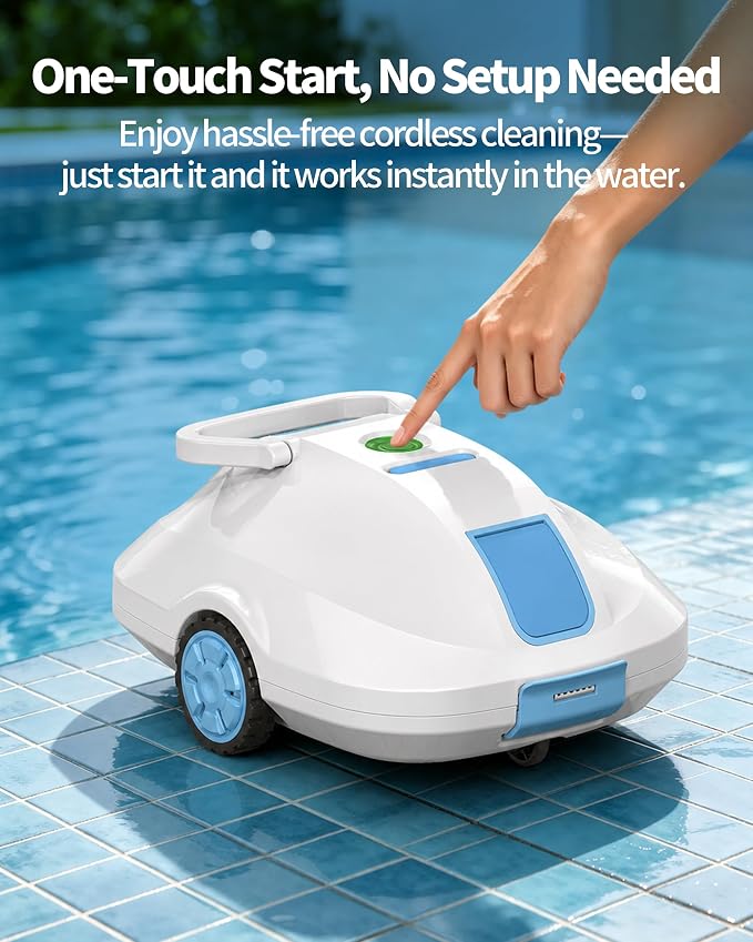 (2026 Upgrade) Robotic Pool Cleaner -Up to 250-Min Cordless Automatic Pool Vacuum Robot for Above Ground & Inground Pools -Powerful Suction Self-Parking for Swimming Pool up to2200 Sq. Ft -White