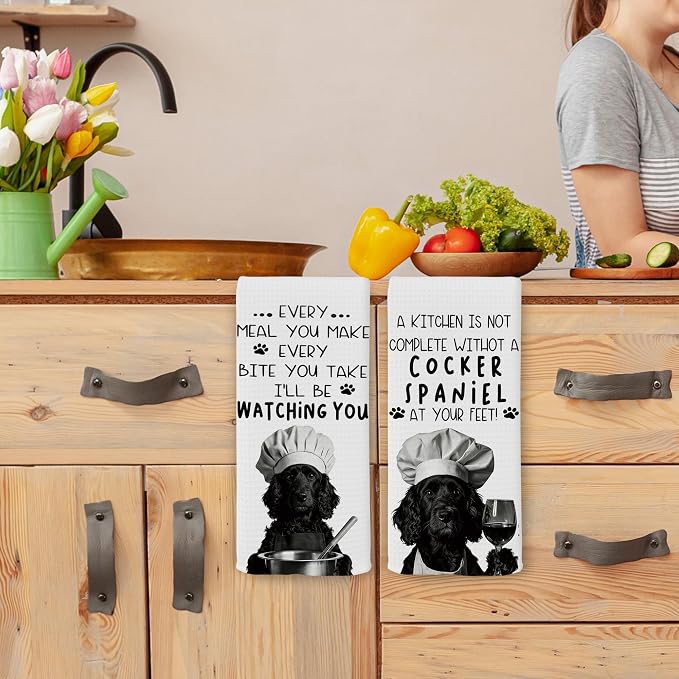 Funny Cocker Spaniel Dog Kitchen Towels 16x24 Inch Set of 2 | Cocker Spaniel Lovers Gifts for Women Men Dish Tea Towels for Kitchen, Dog Lover Mom Dad Owner Gifts Decorative Hand Towel