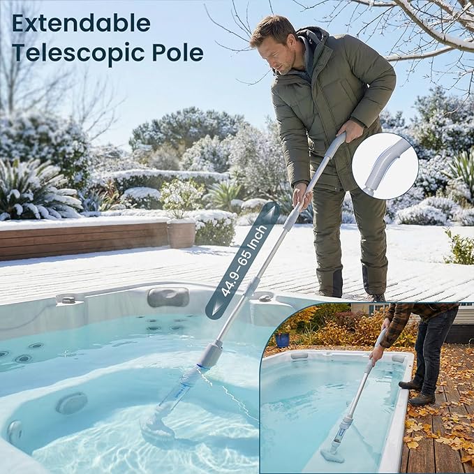 Cordless Handheld Spa Hot Tub Vacuum Cleaner, Rechargeable Small Pool Vacuum for Sand & Debris, Telescopic Pole up to 65", 90 Mins Runtime Cleaner for Hot Tubs, Small Above Ground Pools