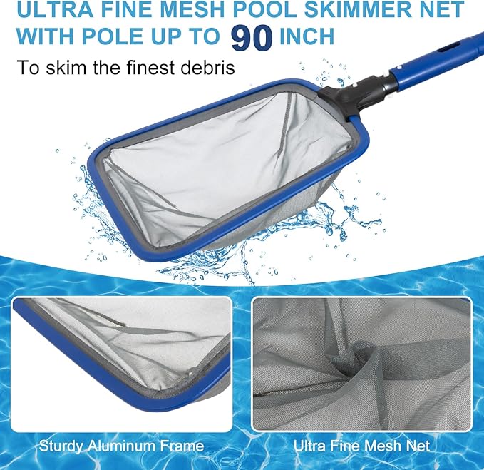 Pool Vacuum Head & 14.5'' Pool Brush Head & Pool Skimmer Net with Pole