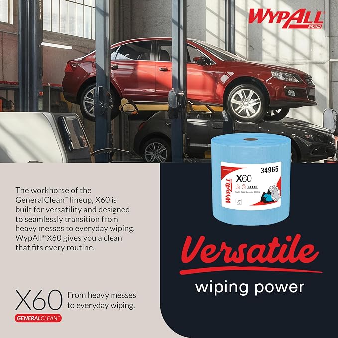 WypAll GeneralClean X60 Cloths Multi-Task Cleaning Wipes, Jumbo (34965), Strong and Absorbent Towels, Blue (1 Roll of 1,100 Sheets, 1,100 Sheet Total)