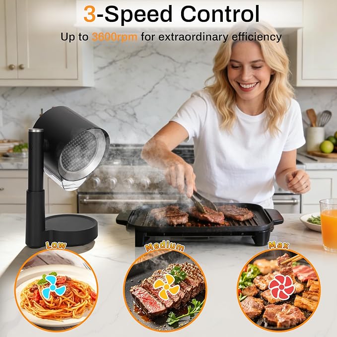Portable Range Hood, 2026 Upgraded Desktop Exhaust Fan with 3 Filter System, Countertop Range Hood 3-Speed, Angle-adjust, Low Noise, Detachable Filter & Oil Collector, Washable, for BBQ, Hot Pot, RV