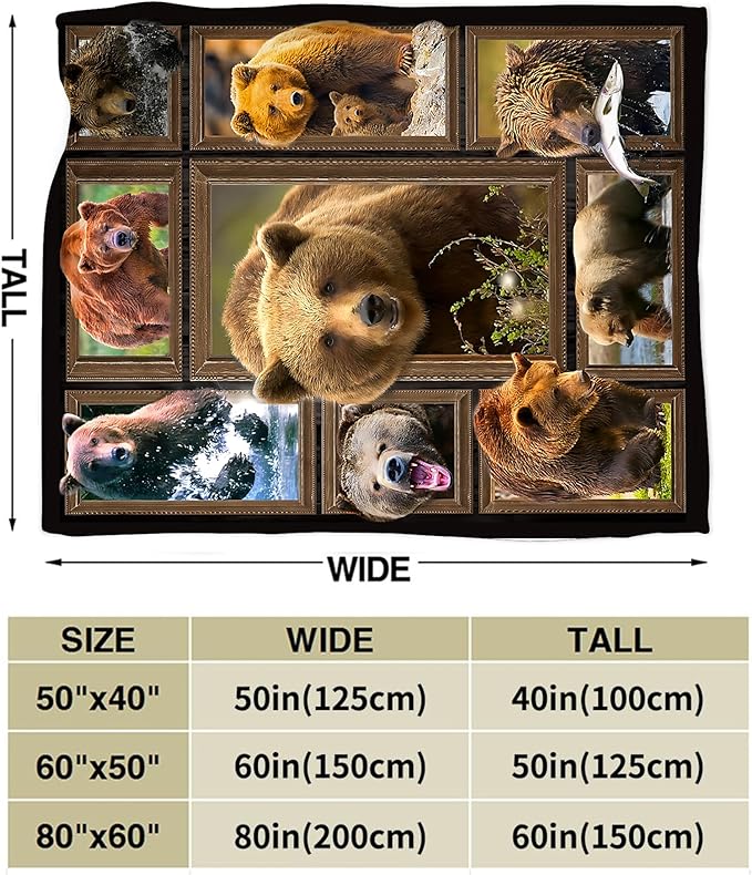 jerkboo Bear Blanket Throws Bear Gifts Bear Throw Blanket for Girls Women Kids Adults Soft Warm Cozy Fleece Blanket for Couch Sofa Bed 60""x50""