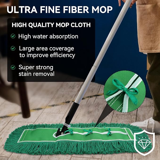 36 Inch Dust Mop Head: Replacement Medium Washable Commercial Mop Head Sweeper and Janitorial Replacement Green (Green - 36 Inch, 3 Pack)