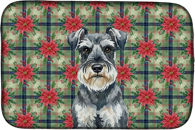 Caroline's Treasures Schnauzer Christmas PoinsettIas Dish Drying Mat Absorbent Dish Drying Mat Pad for Kitchen Counter Dish Drainer Mat for Countertop, 14 x 21", Multicolor