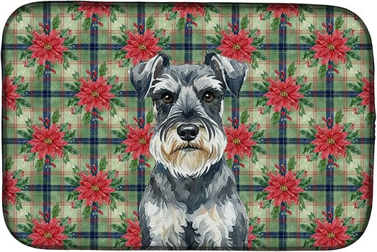 Caroline's Treasures Schnauzer Christmas PoinsettIas Dish Drying Mat Absorbent Dish Drying Mat Pad for Kitchen Counter Dish Drainer Mat for Countertop, 14 x 21", Multicolor